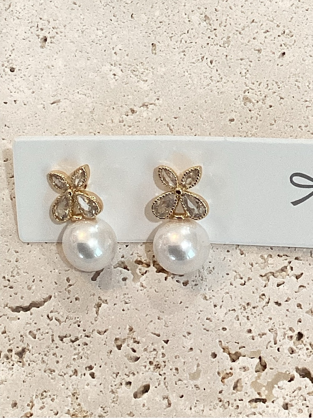 Gold tone flower and Pearl Drop Stud Earrings